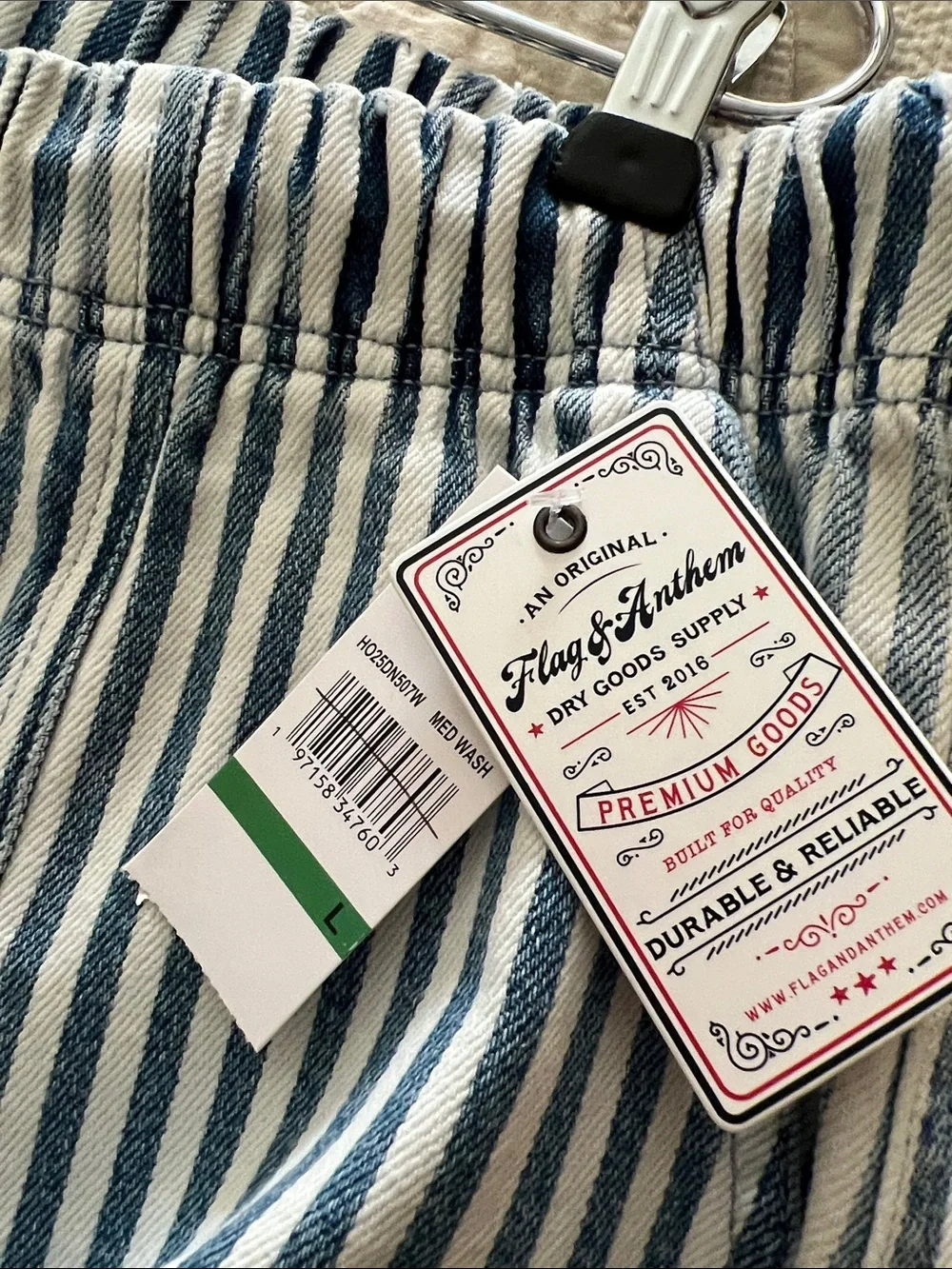 Flag & Anthem, Striped Wide-Leg Pants in Blue and White. Size Misses Large - Picture 6 of 7